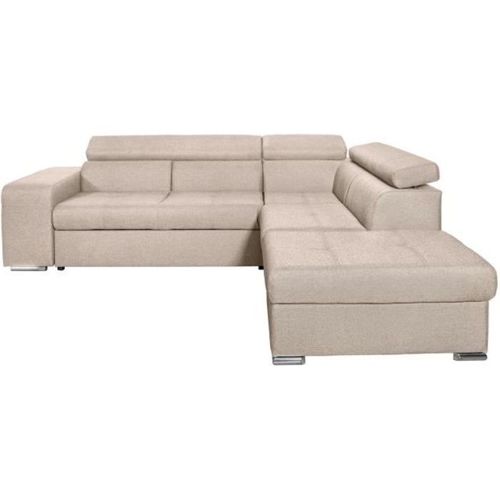 Canapé d'angle droit 3 places SOAN convertible en tissu - Beige - L262 x P220 x H76cm - LOUNGITUDE