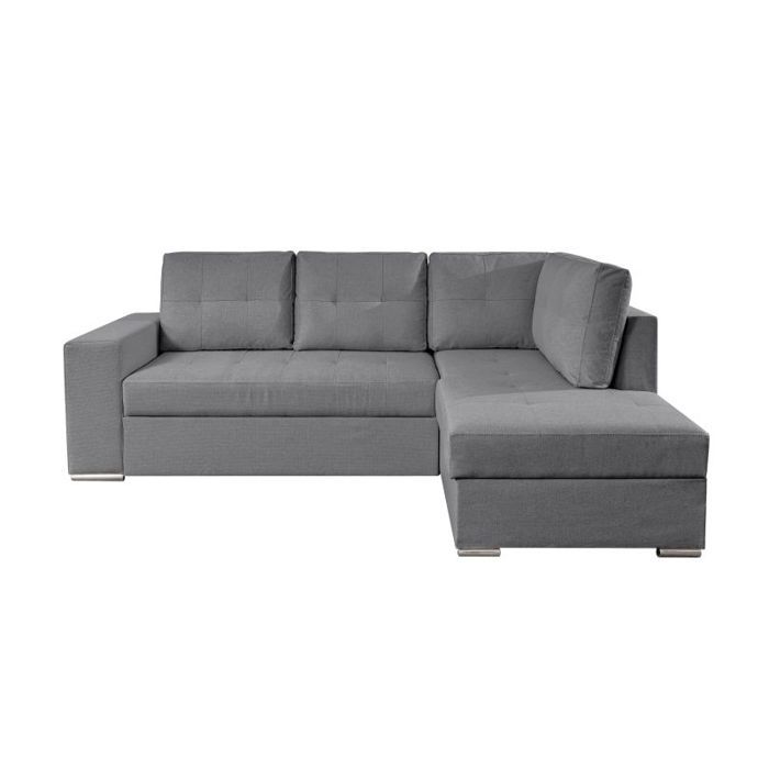 Canapé d'angle droit 3 places convertible ADEN avec coffre en tissu - Gris - L246 x P174 x H96cm - LOUNGITUDE