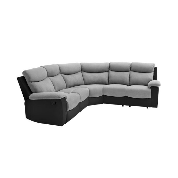 Canapé d'Angle de Relaxation OSCAR 5 places bi-matière - Gris/Noir - L238 x P238 x H99cm - LOUNGITUDE