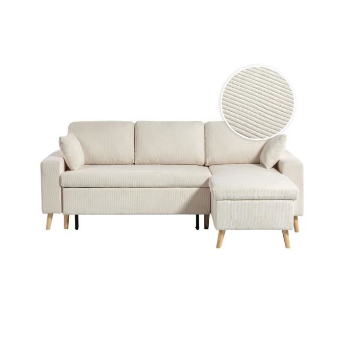 Canapé d'angle 4 places réversible et convertible MARIA SCANDINAVE en velours côtelé fin - Beige - L227 x 147 x 89cm - LOUNGITUDE