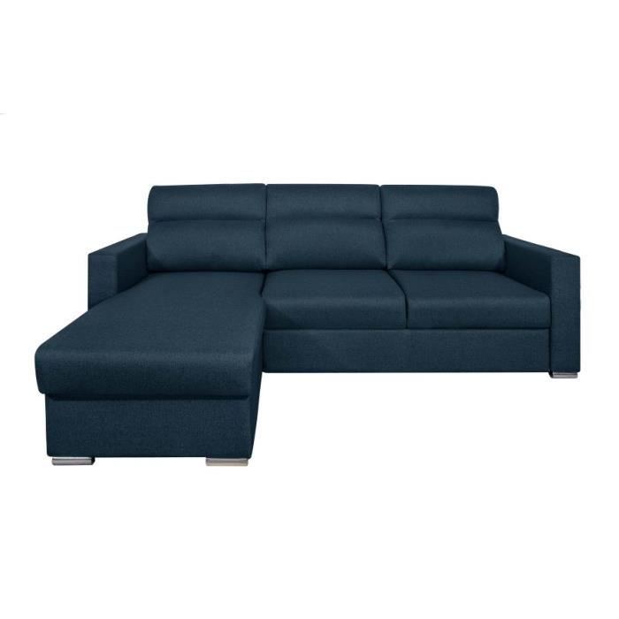 Canapé d'angle 4 places KEI réversible convertible en tissu - Bleu pétrole - L242 x P177 x H95cm - LOUNGITUDE
