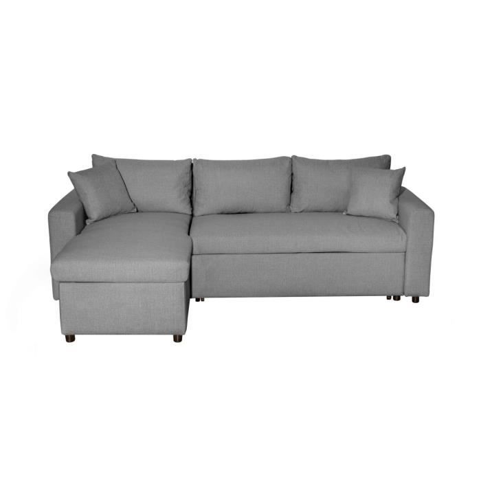 Canapé d'angle 4 places Convertible et Réversible MARIA avec Coffre en tissu - Gris clair - L227 x P146 x H81cm - LOUNGITUDE