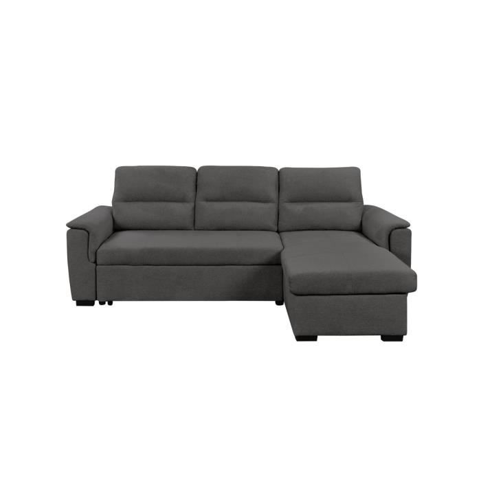 Canapé d'angle 3 places réversible AUGUSTE convertible avec dossier haut en tissu - Gris - L239 x P155 x H98cm - LOUNGITUDE