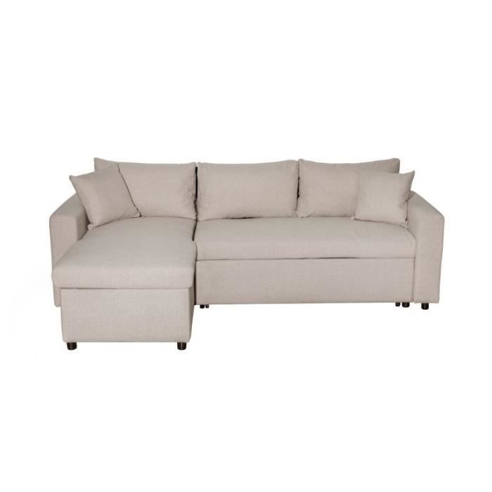 Canapé d'Angle MARIA Réversible et Convertible avec Coffre en Tissu Beige