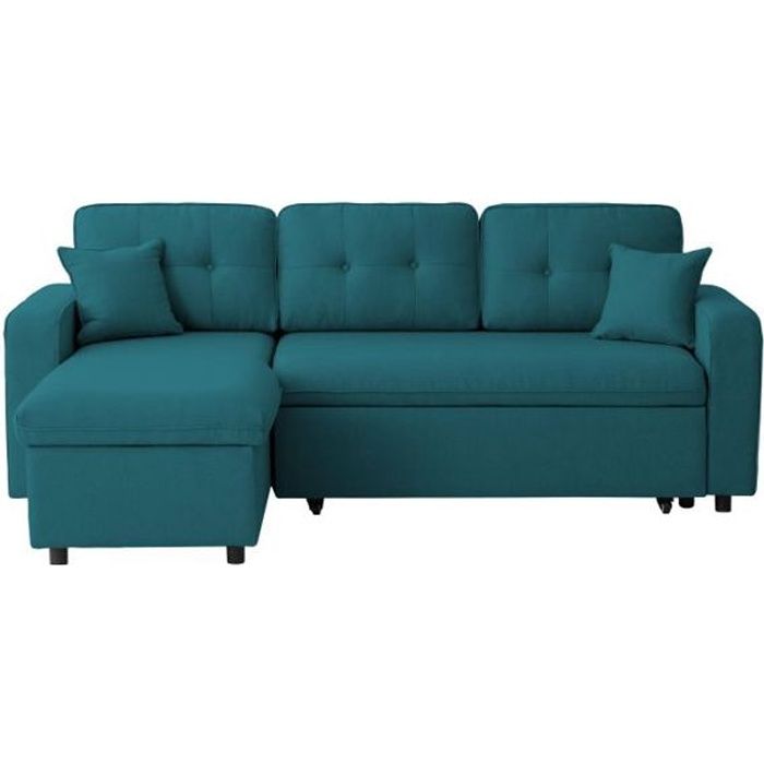 Canapé d'angle 3 places convertible réversible MARIUS en tissu - Bleu pétrole - L220 x P146 x H84cm - LOUNGITUDE
