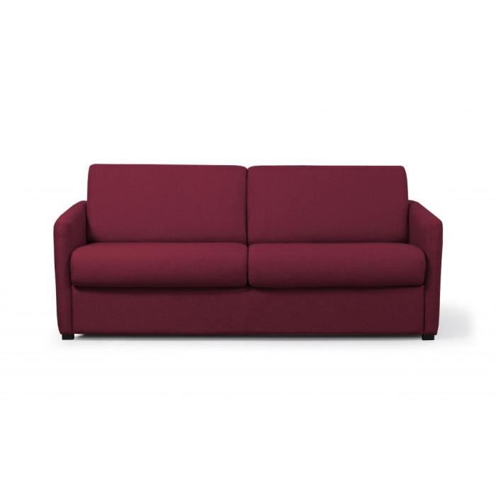 Canapé Convertible 3 places AGATHE Couchage Quotidien en Tissu - Bordeaux - Matelas 13cm - Couchage 140 x 190cm - LOUNGITUDE