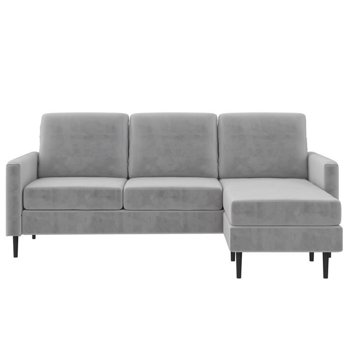 Dante | Canapé 3 places avec méridienne en velours gris clair