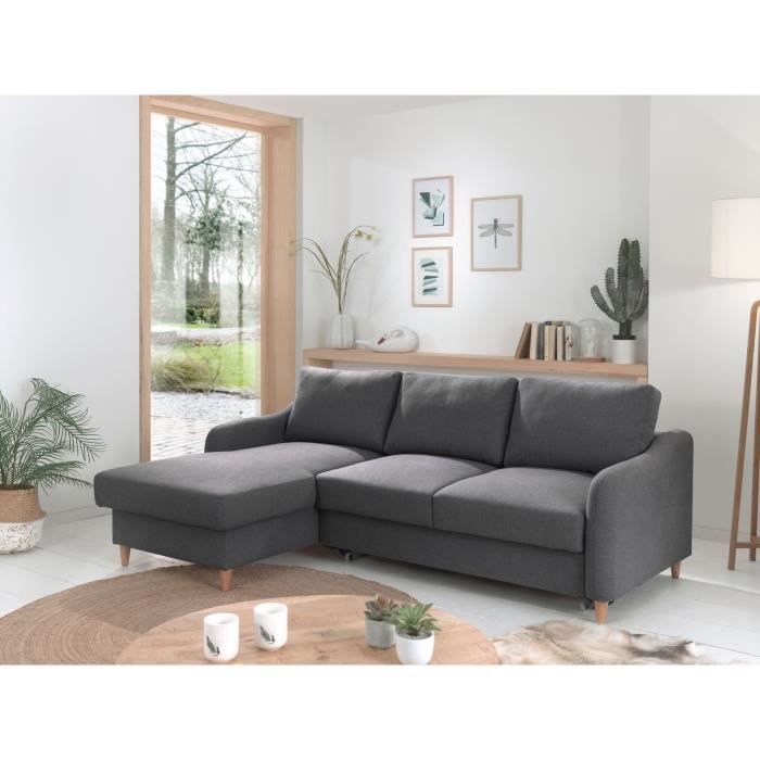 Will - canapé d'angle - convertible avec coffre - 4 places - style scandinave - gauche Couleur - Gris