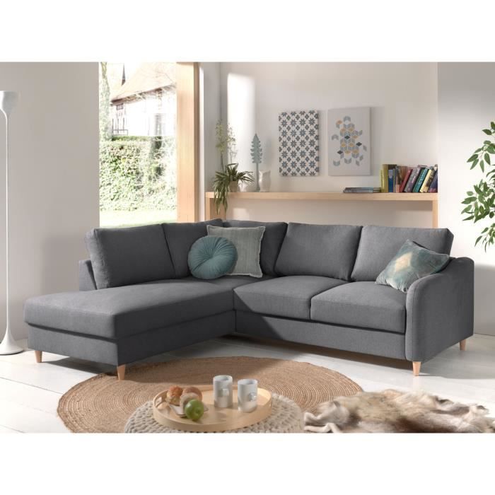 Canapé d'angle convertible 5 places style scandinave gauche - Gris