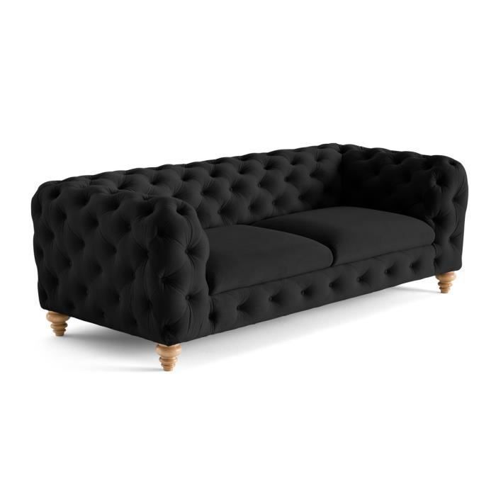 Canapé 3 places Chesterfield en velours - Walter - Noir - LISA DESIGN - Fixe - Vintage