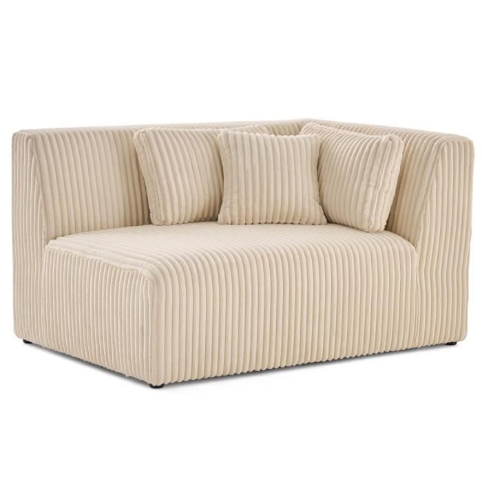 Victoire - module d'assise d'angle droit en velours côtelé grosses côtes - Beige