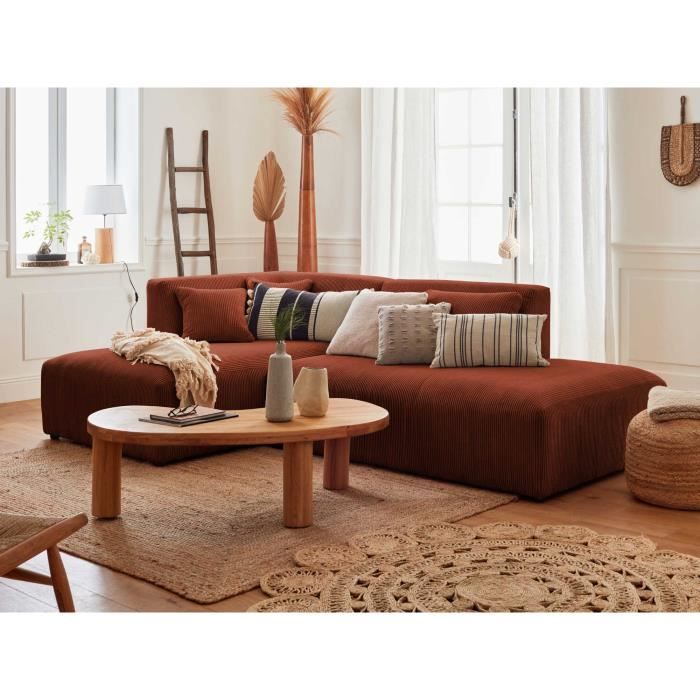 Canapé d'angle modulable Victoire en velours côtelé terracotta - Lisa Design - 4 places - angle gauche