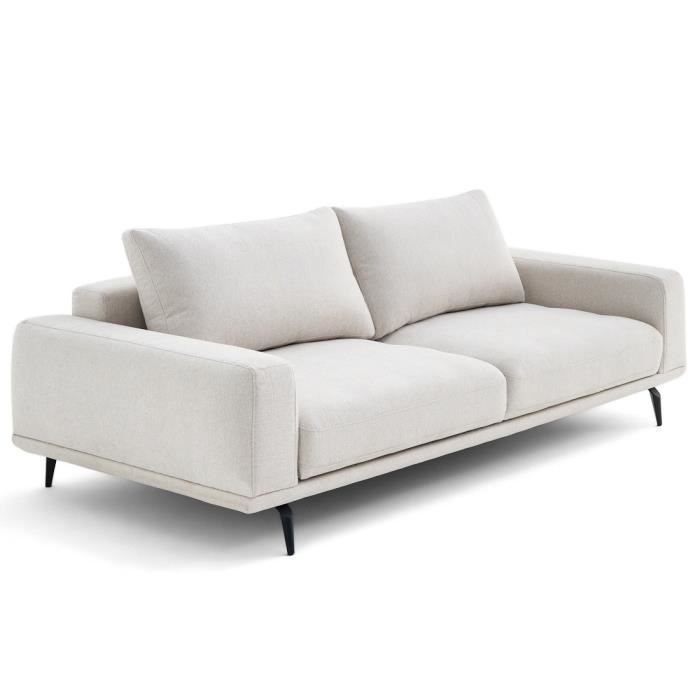 Vicence - canapé droit 3 places convertible en tissu - Beige