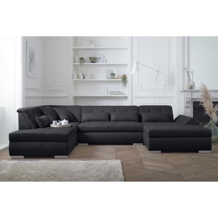 Canapé panoramique d'angle gauche - 7 places - XXL - LISA DESIGN - Noir - Tissu - Contemporain - Design - Ferme