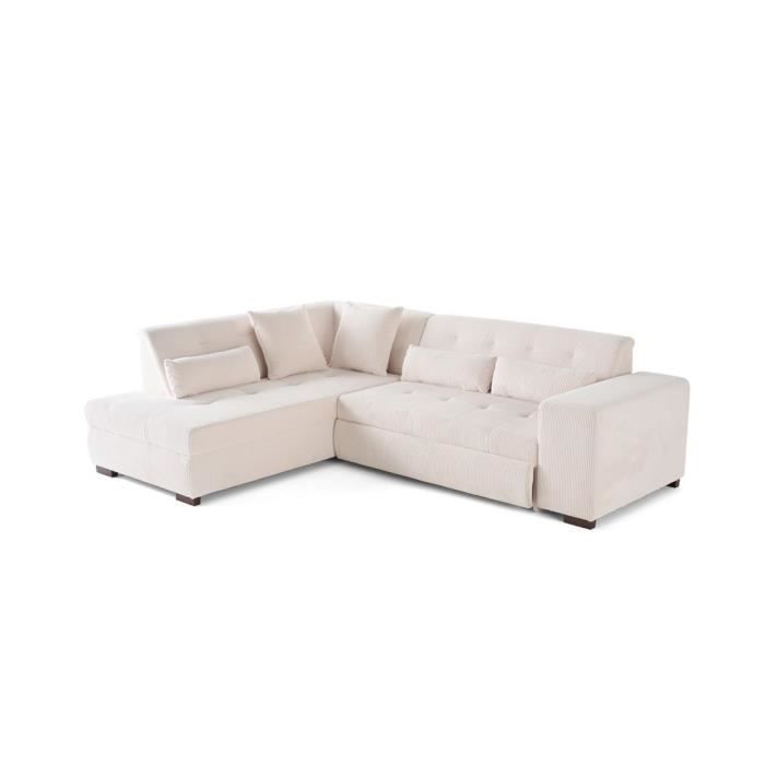 Canapé d'angle gauche convertible en velours côtelé - Beige - 5 places - Vermont