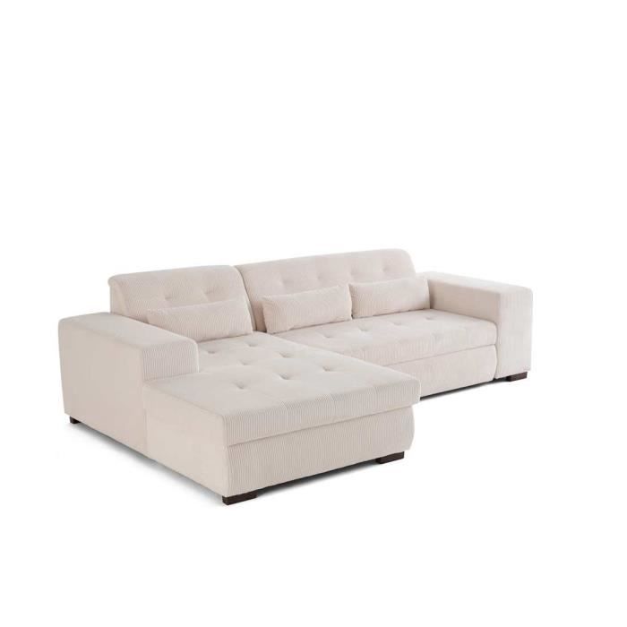 Canapé d'angle convertible Vermont - Lisa Design - 4 places - Coffre de rangement - Velours côtelé Beige