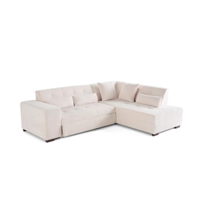 Canapé d'angle droit convertible en velours côtelé - Beige - 5 places - Vermont
