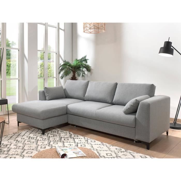 Canapé d'angle convertible avec coffre 4 places style contemporain gris clair - Tala