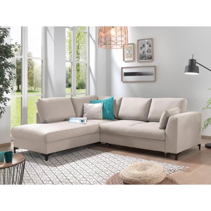 Canapé d'angle convertible Tala - Lisa Design - 5 places - style contemporain - gauche - Beige