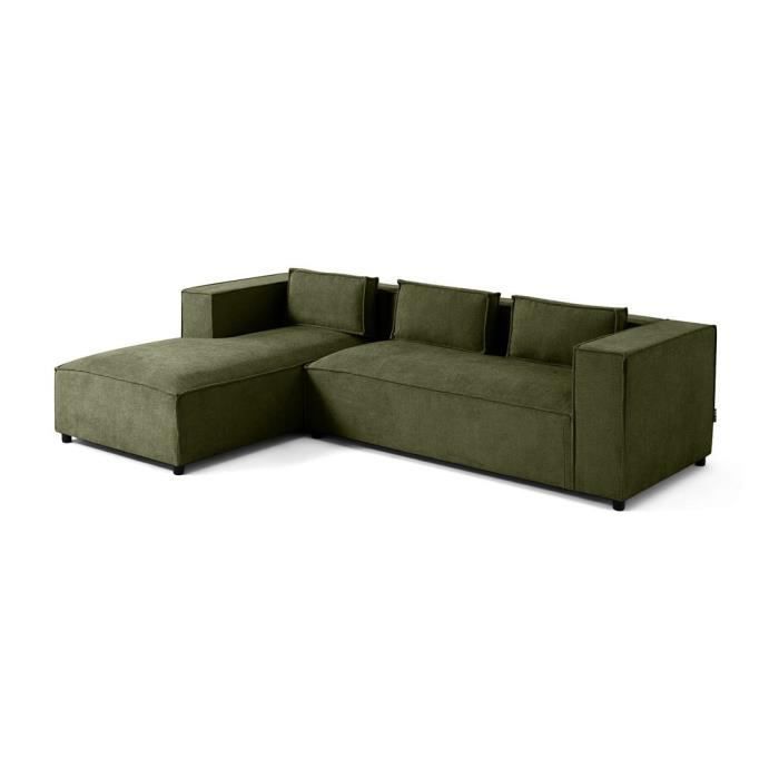 Canapé d'angle gauche Stella - Lisa Design - 4 places - Tissu texturé vert olive
