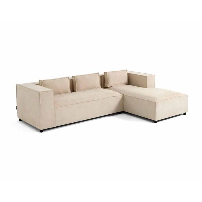 Canapé d'angle droit 4 places en tissu texturé beige - Stella