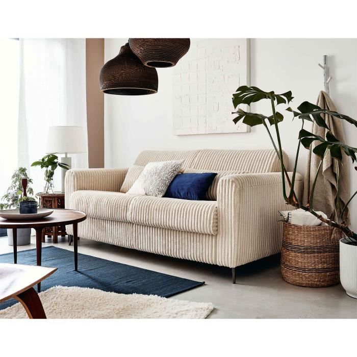 Owen - canapé 3 places convertible - couchage quotidien - matelas 12 cm - en velours côtelé grosses côtes