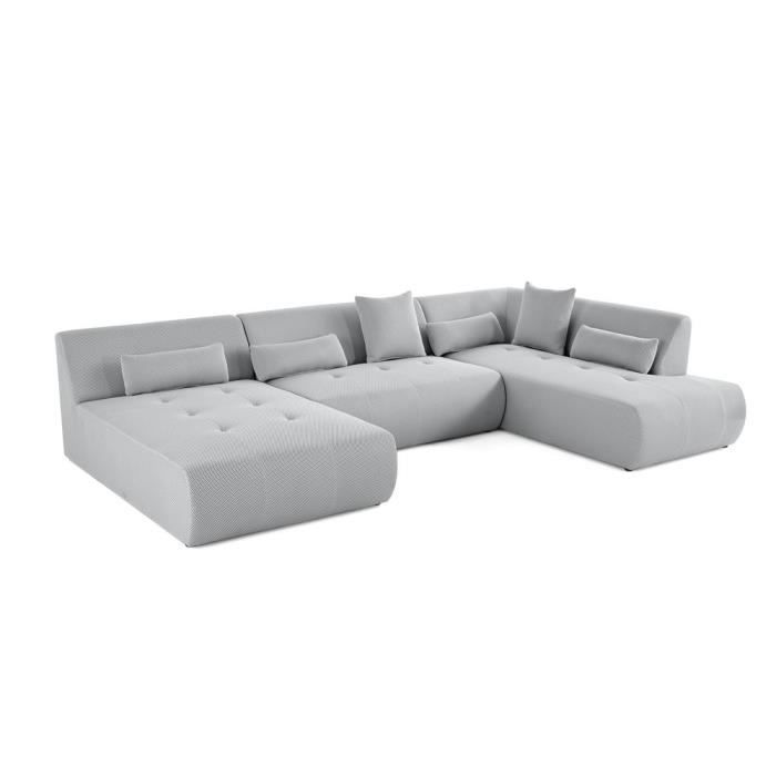 Onyx - canapé panoramique modulable d'angle droit - 7 places - en tissu mailles 3D - Gris clair