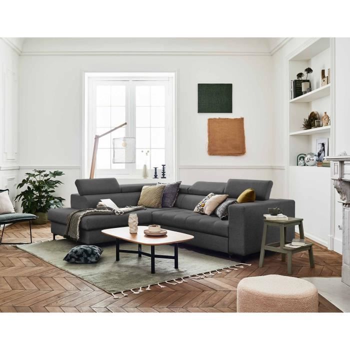 Canapé d'angle convertible avec coffre et têtières réglables - Olinda - LISA DESIGN - 5 places - Gris foncé