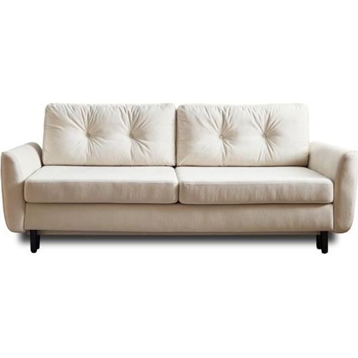 Canapé convertible 3 places avec coffre de rangement en velours beige - LISA DESIGN Nils