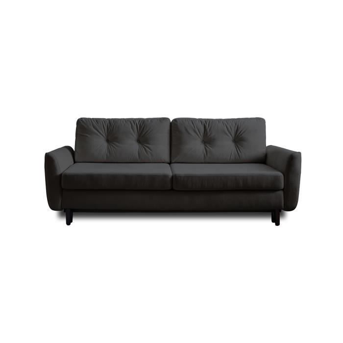 Canapé droit 3 places convertible - LISA DESIGN - Nils - Velours - Gris - avec coffre de rangement