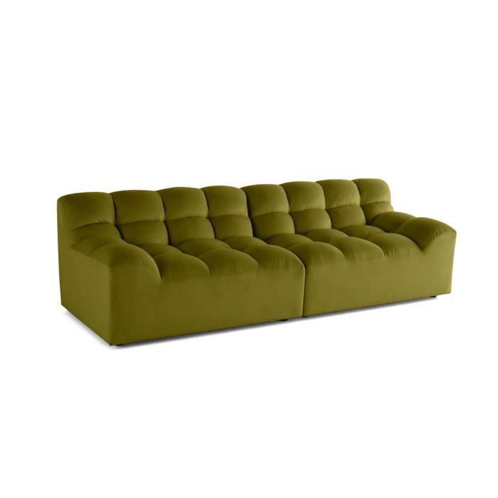 Napoli - canapé droit 4 places - en velours - Vert Olive