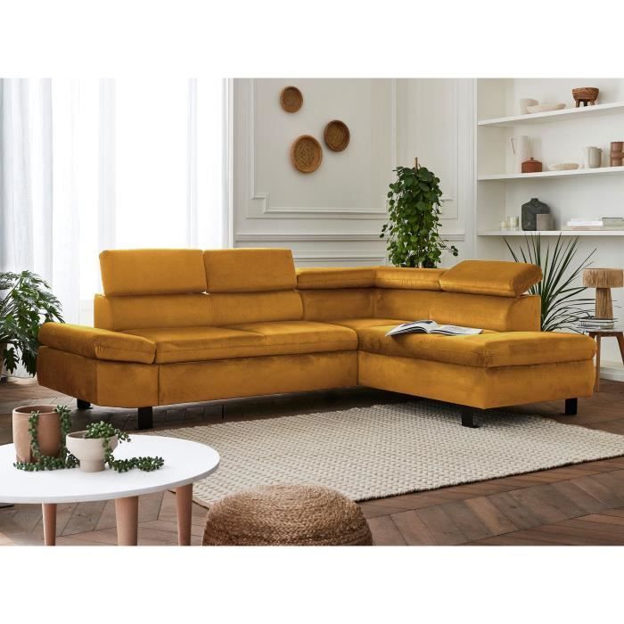 Canapé d'angle convertible en velours - Nairobi - 5 places - Jaune