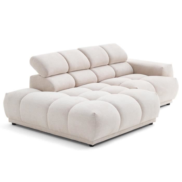 Matera - canapé d'angle gauche 3 places avec têtières réglables en tissu texturé - Beige