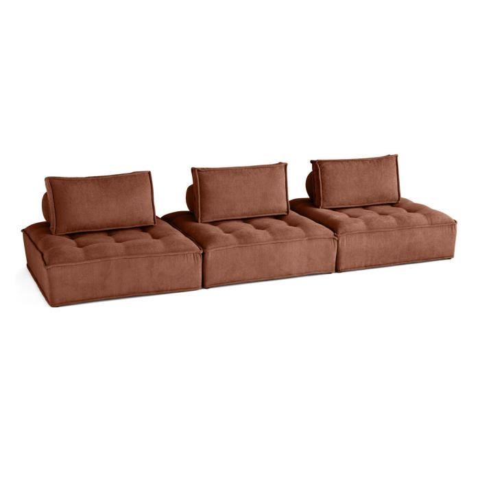 Marisol - canapé modulable droit 3 places - velours texturé - Terracotta