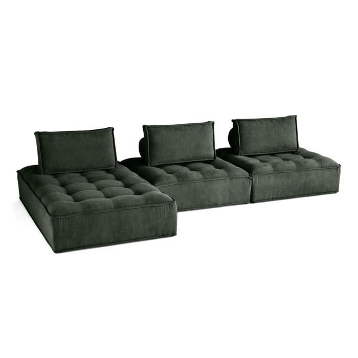 Marisol - canapé d'angle modulable 4 places - velours texturé - Vert