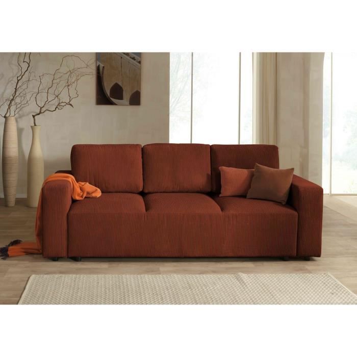 Livy - canapé droit convertible - avec coffre - en velours côtelé - 3 places
