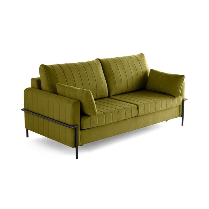 Ercolano - canapé 3 places convertible - couchage quotidien - matelas 11 cm - en velours - Vert Olive