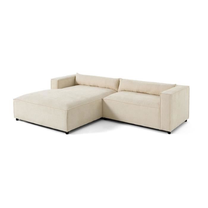 Canapé d'angle gauche 4 places en tissu velours relief - Beige - LISA DESIGN - ELA