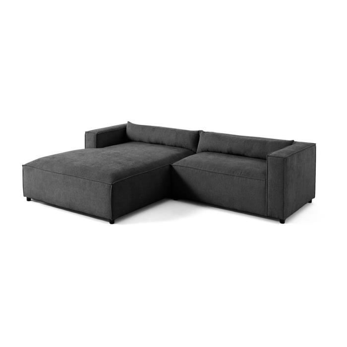 Canapé d'angle gauche 4 places en tissu velours relief - Gris Anthracite - LISA DESIGN