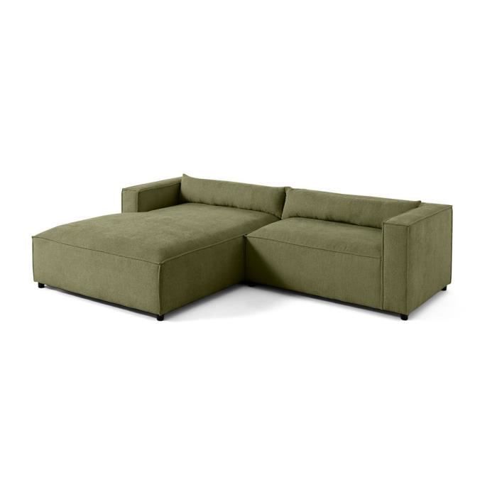 Ela - canapé d'angle gauche 4 places - en tissu velours relief - Vert