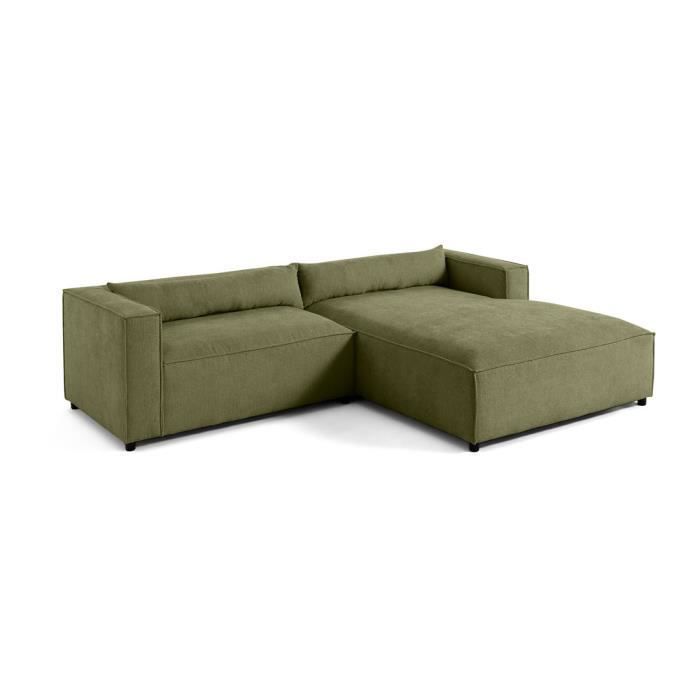 Canapé d'angle droit 4 places en tissu velours relief - Vert - LISA DESIGN - Ela