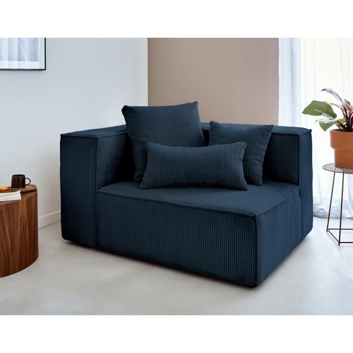 Canapé Colombine - Module d'assise gauche en velours côtelé - Bleu nuit - 2 places - LISA DESIGN
