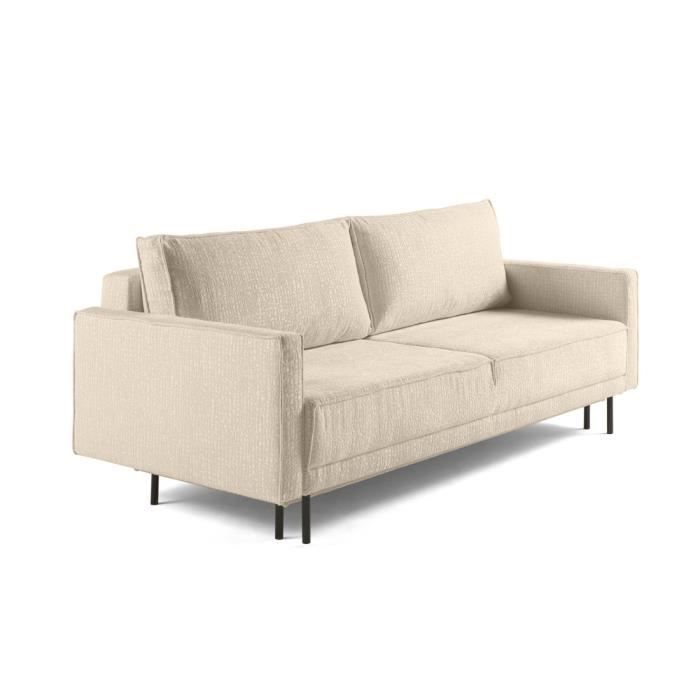 Charlie - canapé droit 3 places - convertible avec coffre - en tissu velours relief - Beige