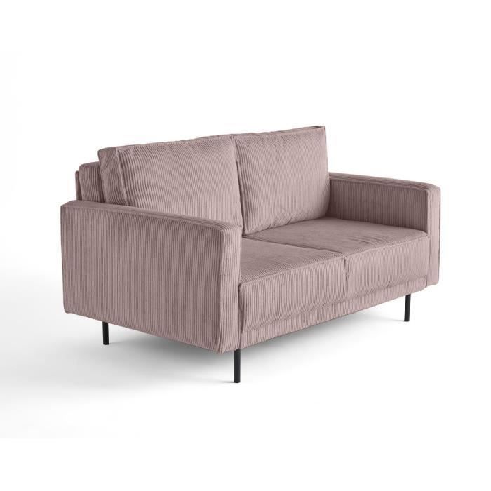 Canapé convertible 2 places en velours côtelé - LISA DESIGN - Charlie - Rose - Style contemporain