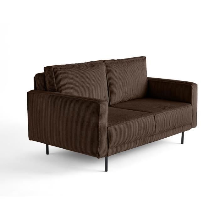 Canapé droit 2 places en velours côtelé - LISA DESIGN - Charlie - Convertible - Marron - Contemporain - Design
