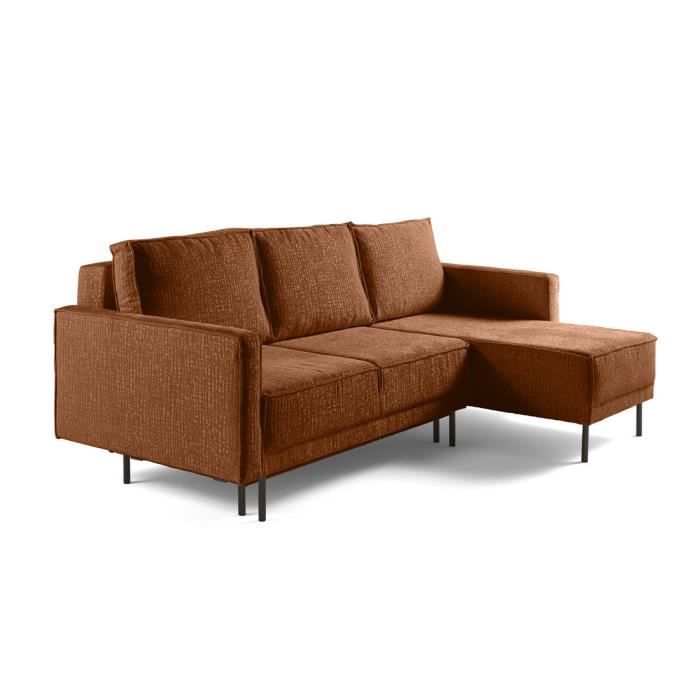 Charlie - canapé d'angle réversible 4 places - convertible avec coffre - en tissu velours relief - Terracotta