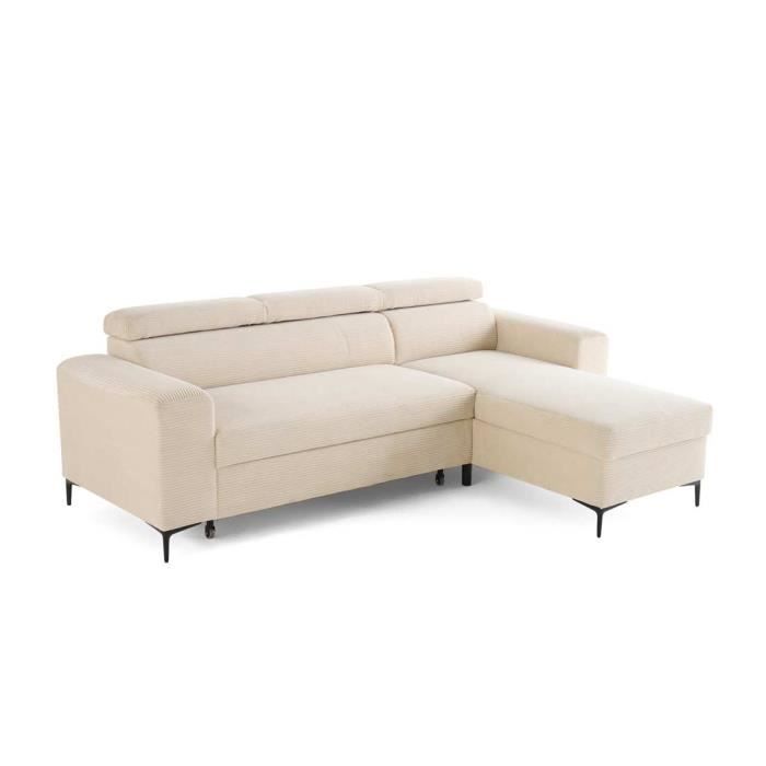 Ceylan - canapé d'angle réversible - convertible avec coffre et têtières - 4 places - en velours côtelé - Beige