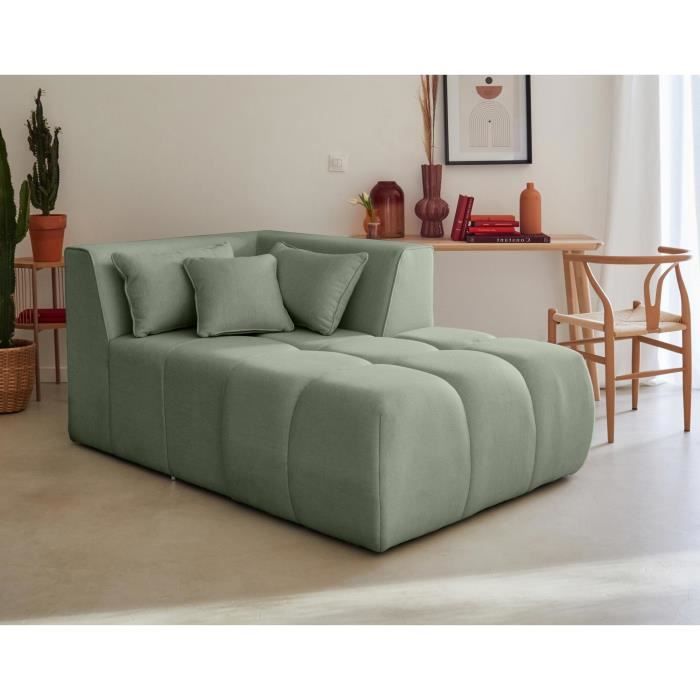 Canapé méridienne droit en tissu vert sauge - Lisa Design - Caracas