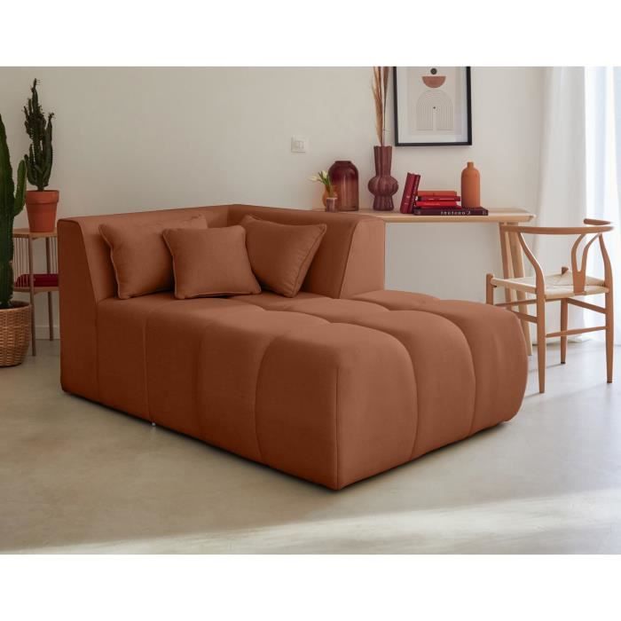 Canapé méridienne droit en tissu Rouille - LISA DESIGN - Caracas - 2 places - Ressorts ondulés