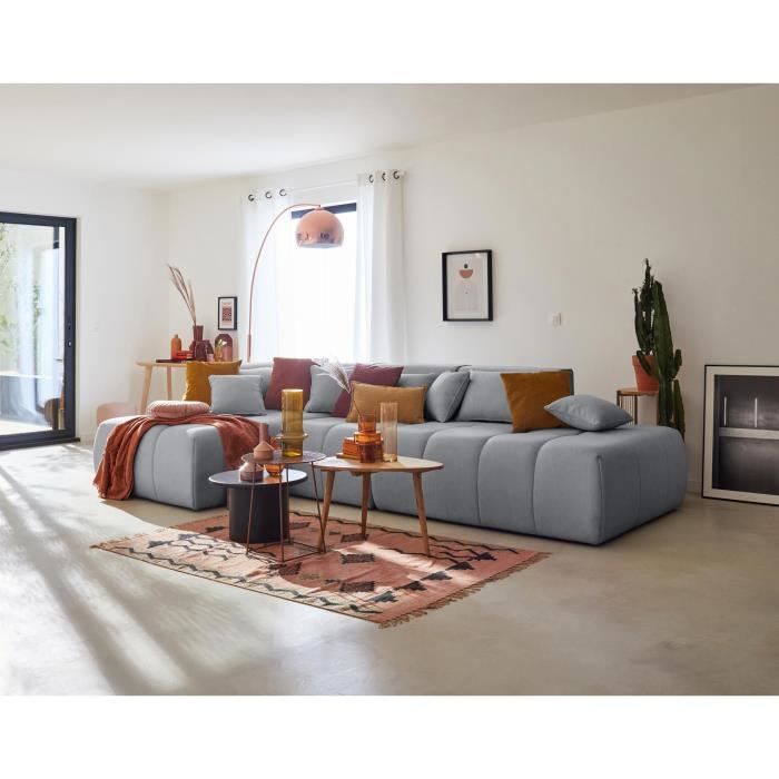 Canapé d'angle modulable Caracas - Lisa Design - 5 places - Tissu - Gris